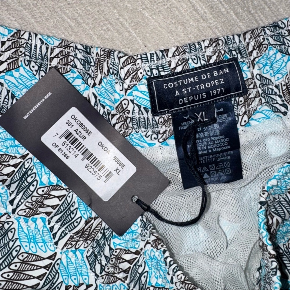 NWT VILEBREQUIN Azur Okoa Fish Swim Shorts Swimsuit Blue White XL New Rare - Picture 2 of 3